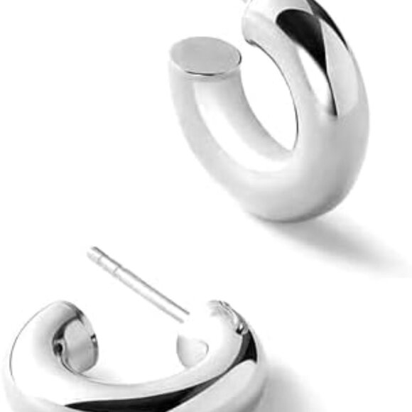 19mm Silver Waterproof Hollow Chunky Hoop Earrings for Women, Hypoallergenic, Li - Picture 4 of 5